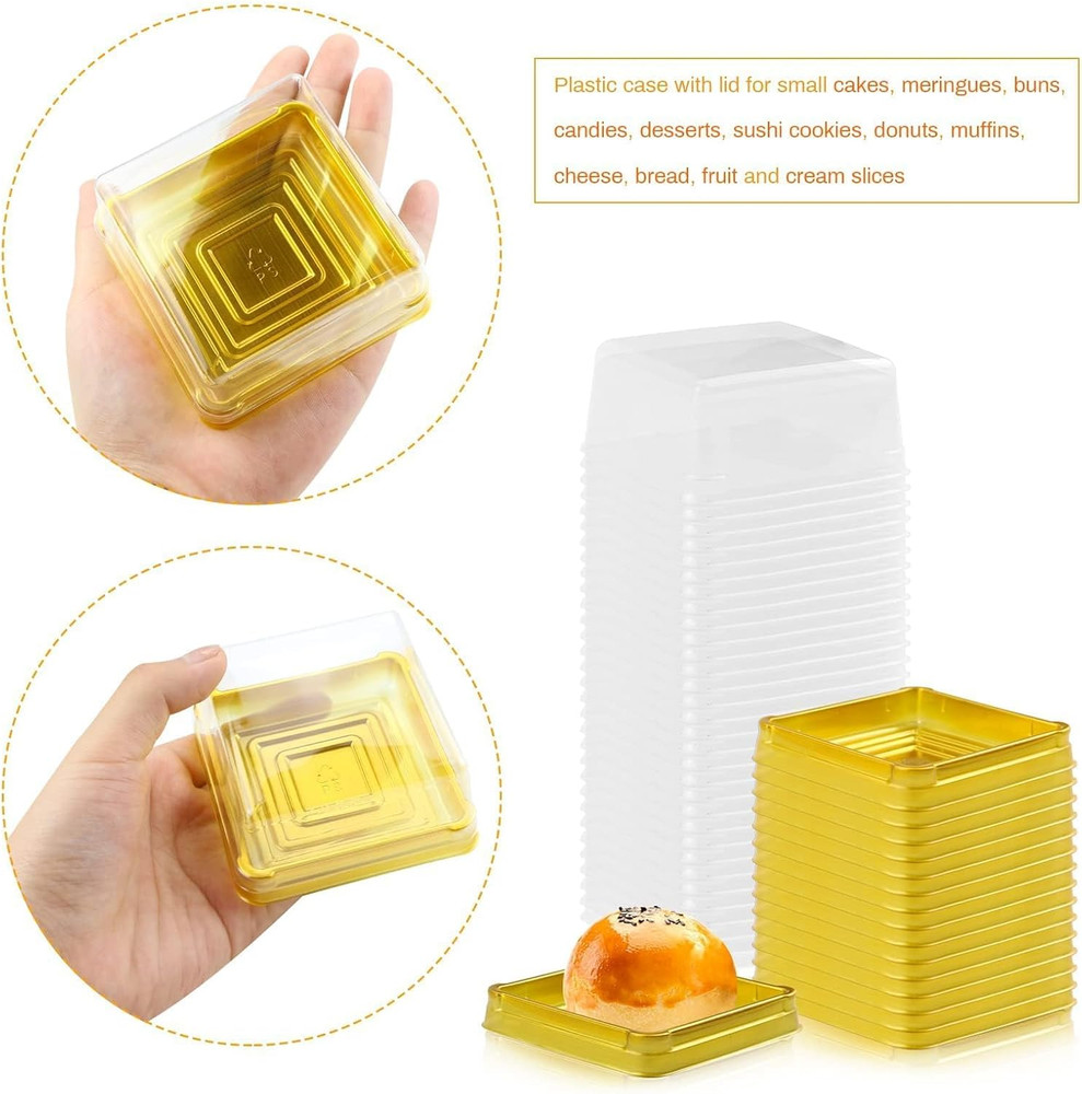 100 Set 3" Mini Cupcake Containers Plastic Square Containers with Lids Cupcake B