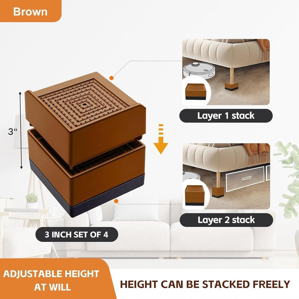 Heavy Duty Bed Risers & Furniture Elevators – 1300 lbs Support, 4 Pack
