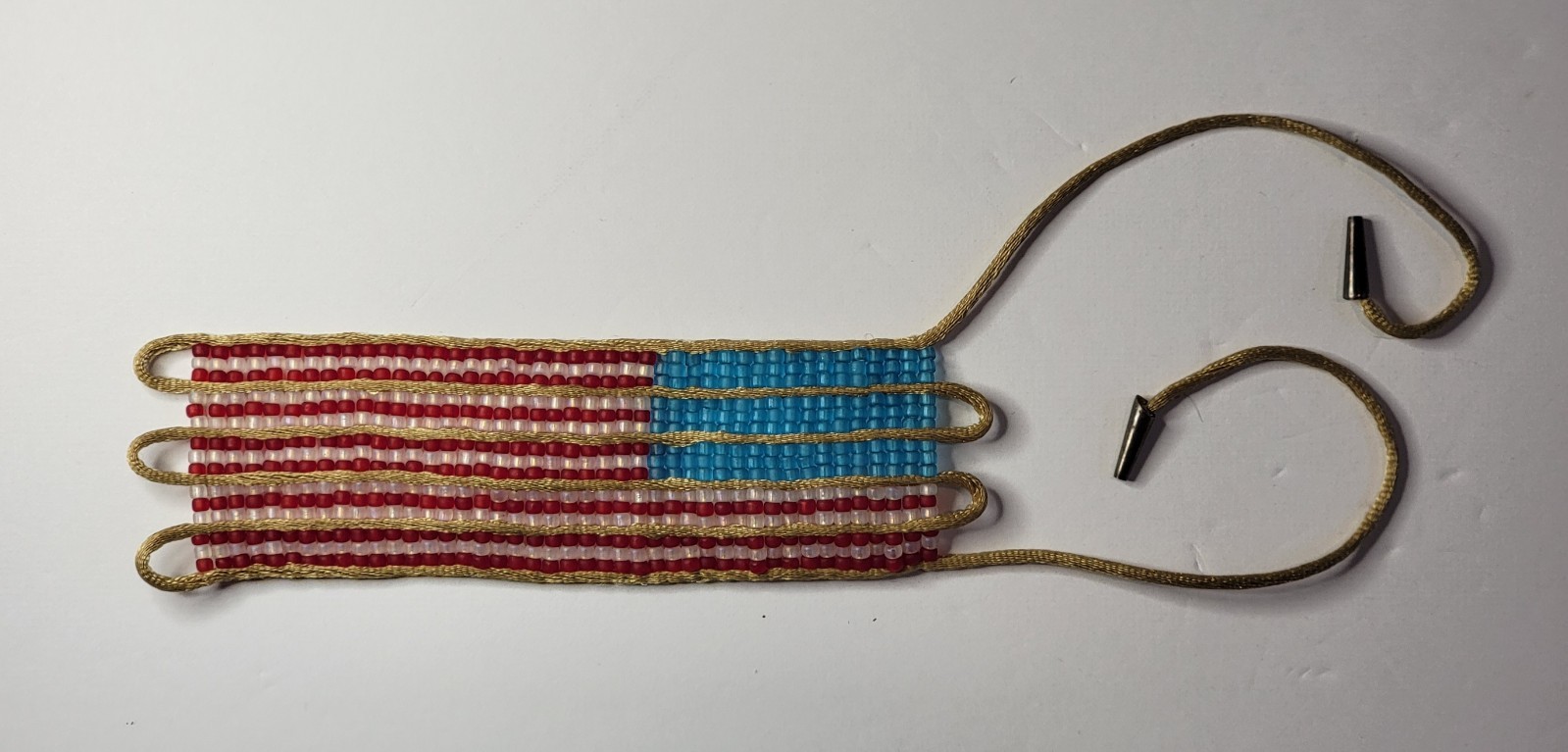 Antique Woven Glass Bead American Flag ☆ Patriotic