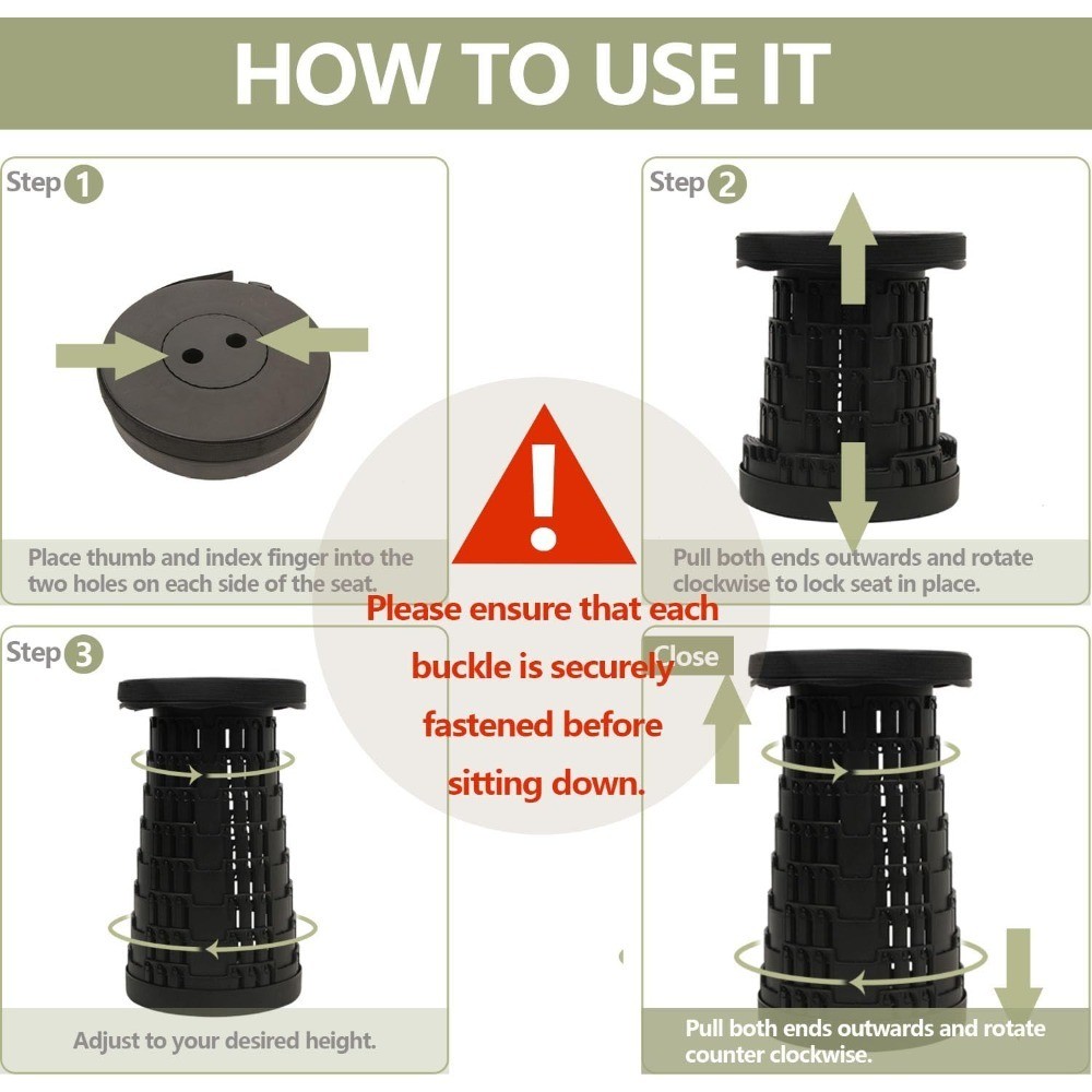 Collapsible Stool Chair Folding Stool Lightweight Sturdy Adjustable Portable