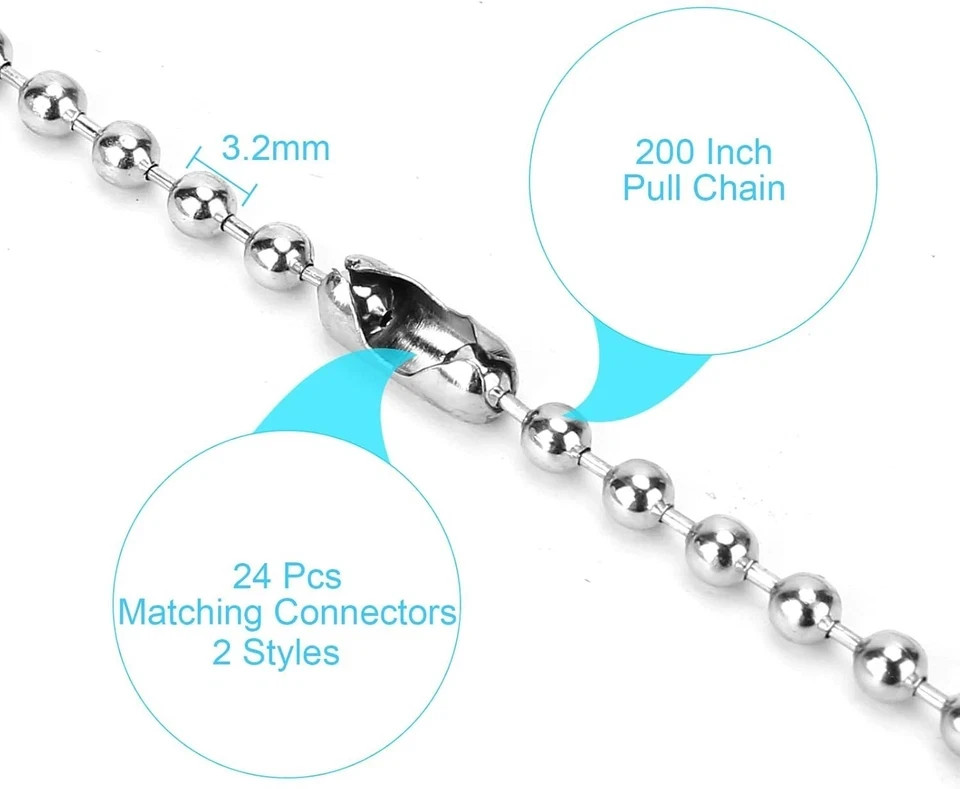 200 Inch Ceiling Fan Pull Chain Upgrade Rust Proof 3.2mm Beaded Pull Chains