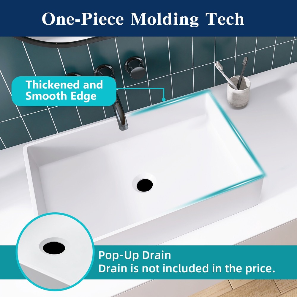 MEDUNJESS 22" Rectangular Soild Surface Vessel Bathroom Sink