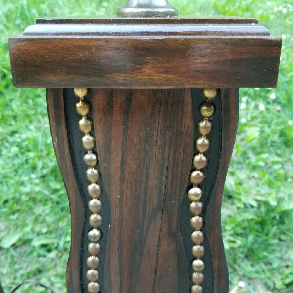 Vintage Solid Wood Studded Table Lamp PAIR 2 Rustic Cabin Retro 1970s EXC
