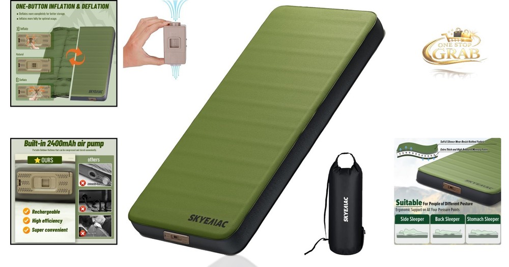Self-Inflating Memory Foam Sleeping Pad with Built-in Pump 78"x29"x4"