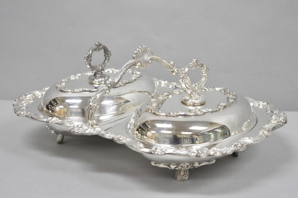 Vintage Sheffield Silver Plated Victorian Double Buffet Serving Dish Platter
