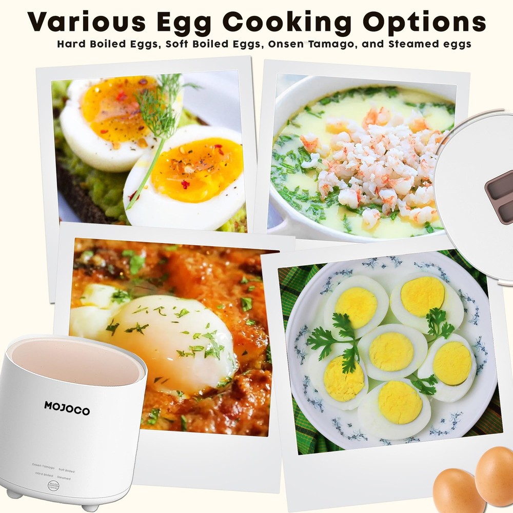 Mojoco Rapid Egg Cooker - Mini Egg Cooker for Steamed, Hard Boiled, Soft Boil...