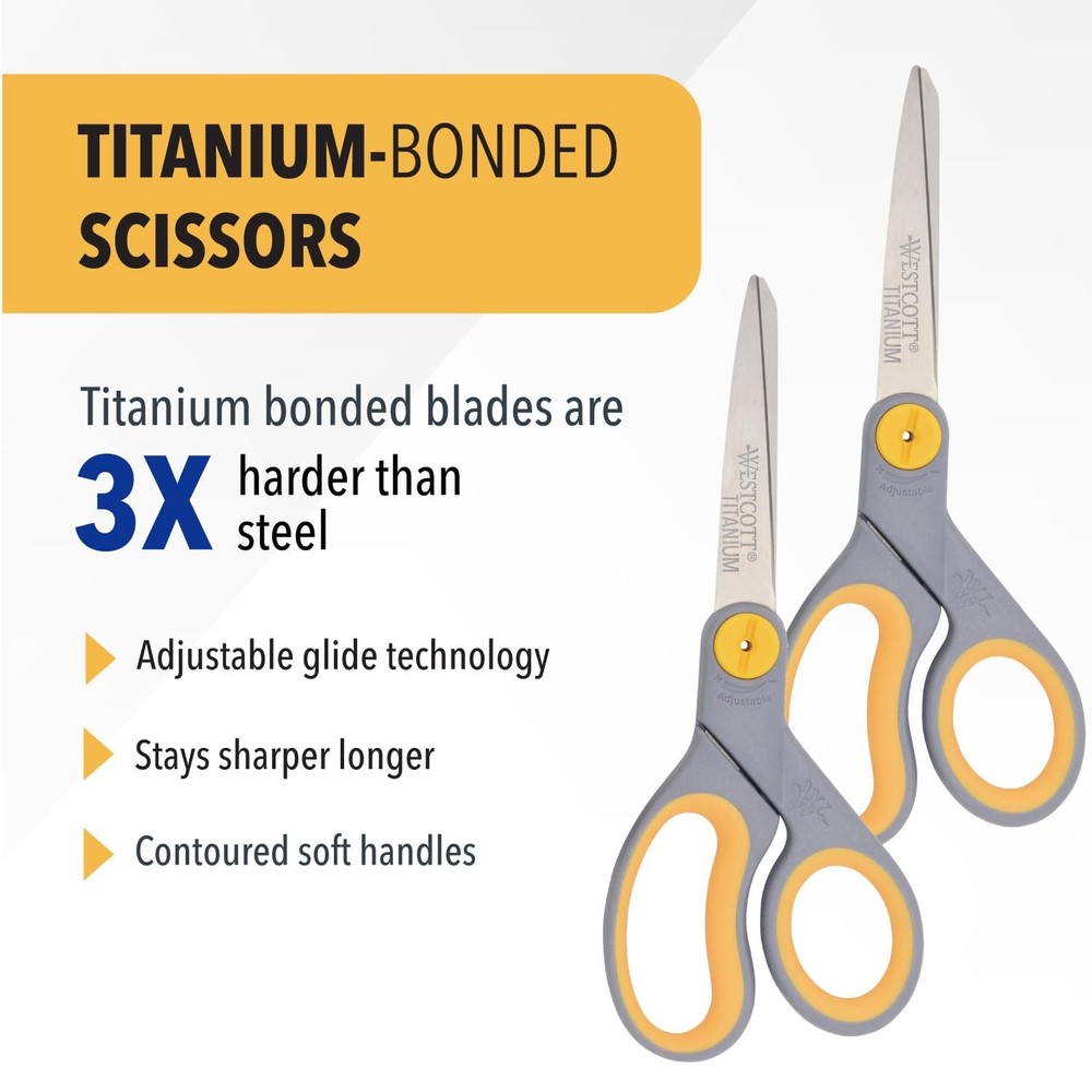 8” Titanium Bonded Scissors with Adjustable Glide and Soft Handle, 2Pack Dura...