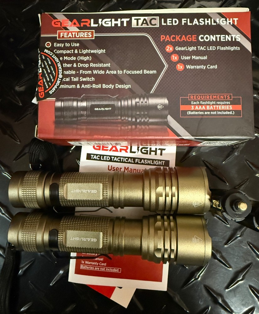 GearLight TAC LED Flashlight 2 Pack Compact Tactical Flashlights DESERT TAN COLO