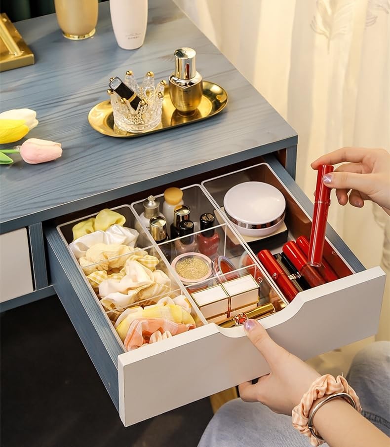 Stackable Clear Drawer Organizers Small Makeup Vanity Storage Bins Trays and ...