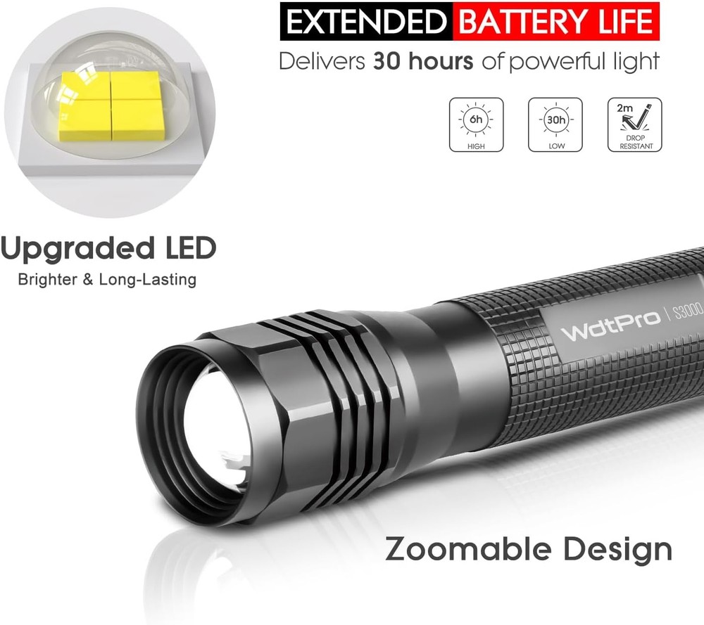 High-Powered LED Flashlight S3000, Super Bright Flashlights - High Lumen