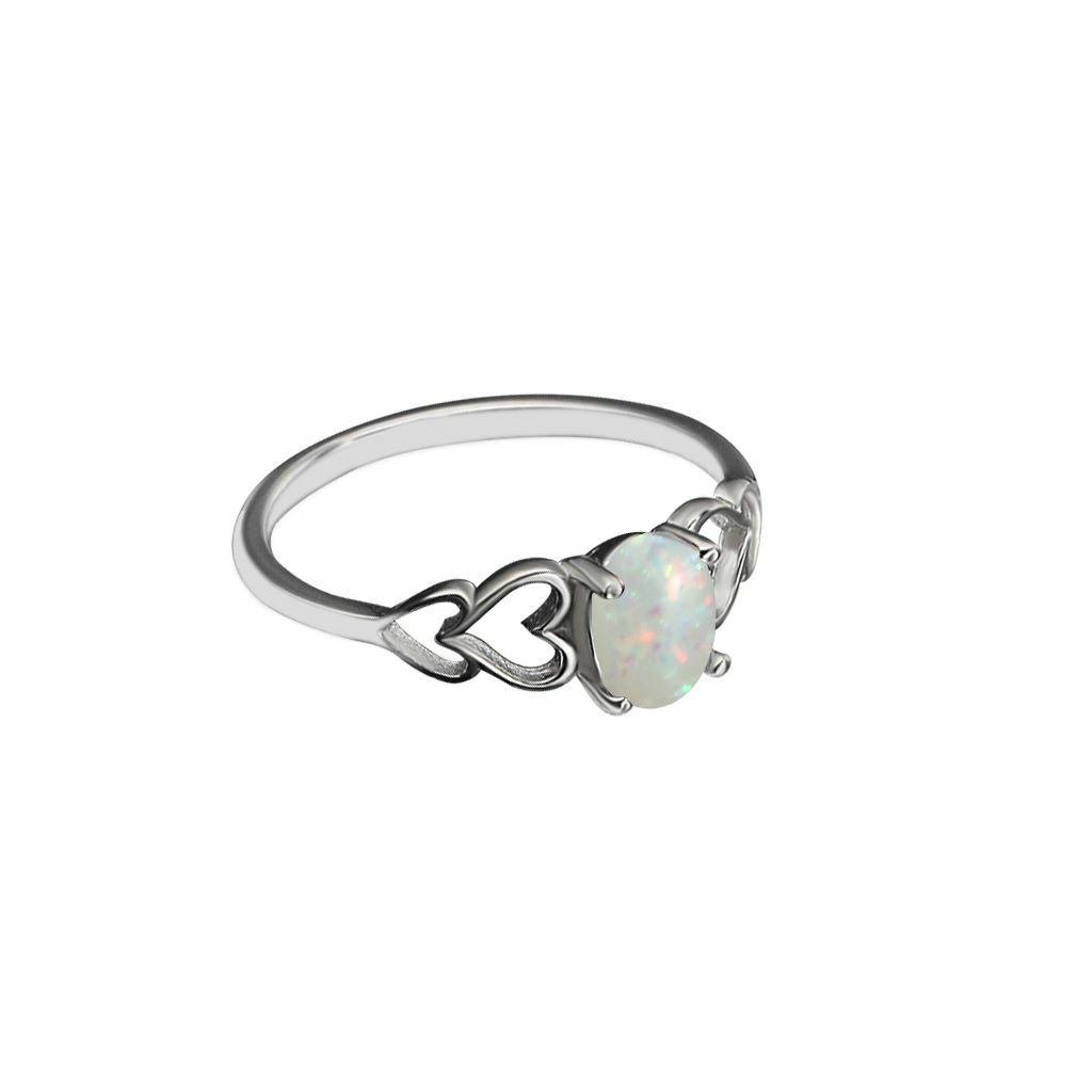 White Opal Love Heart Cutout Promise Ring 925 Sterling Silver Size 6-10 Women