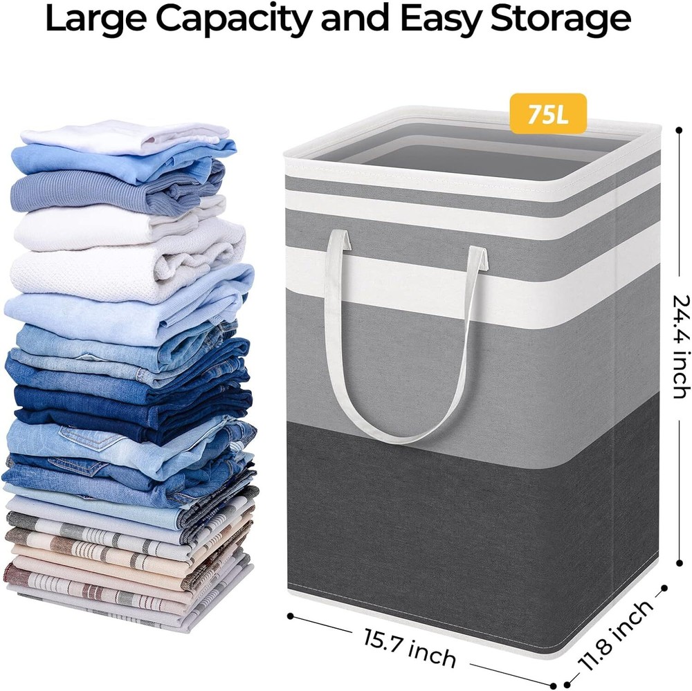 HomeHacks 2-Pack Large Laundry Basket, Waterproof, 75L, Gradient Grey