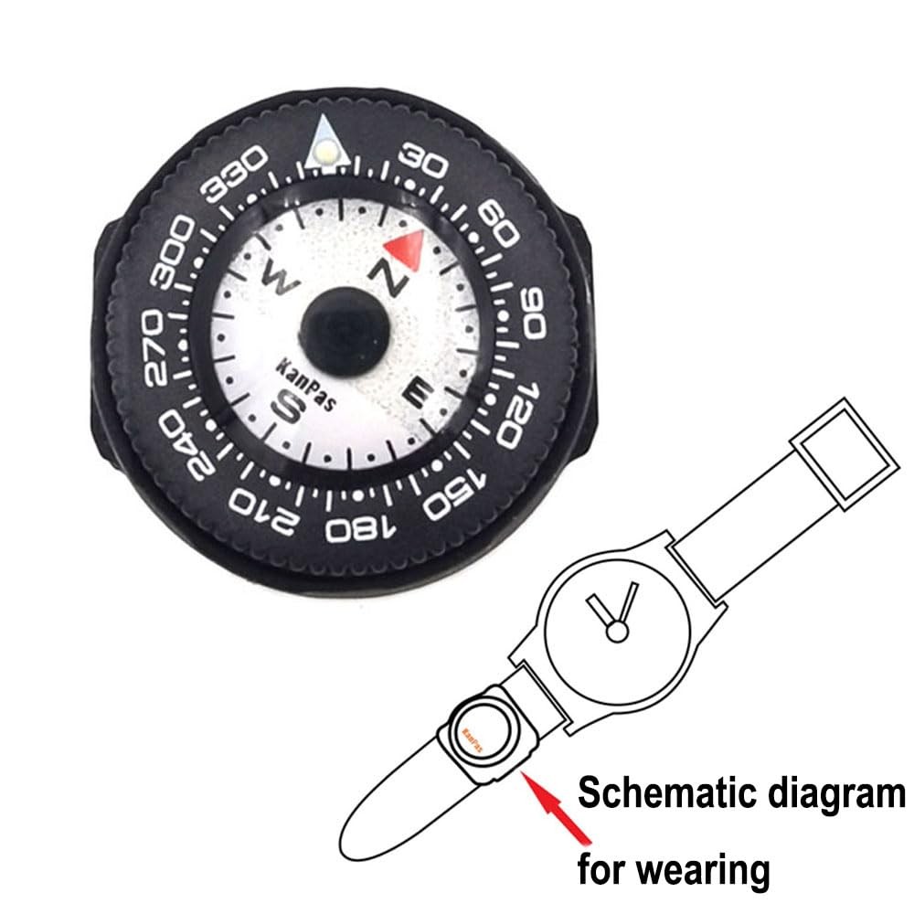 KanPas Mini Button Map Compass with Turnable Bezel for Watchband 25mm, Black