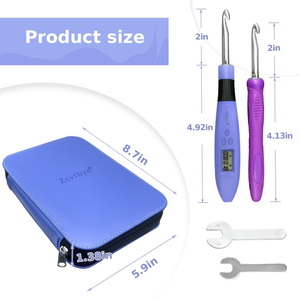 18 Size Counting Crochet Hook for Beginners, Lighted Led Digital Row Stitch C...