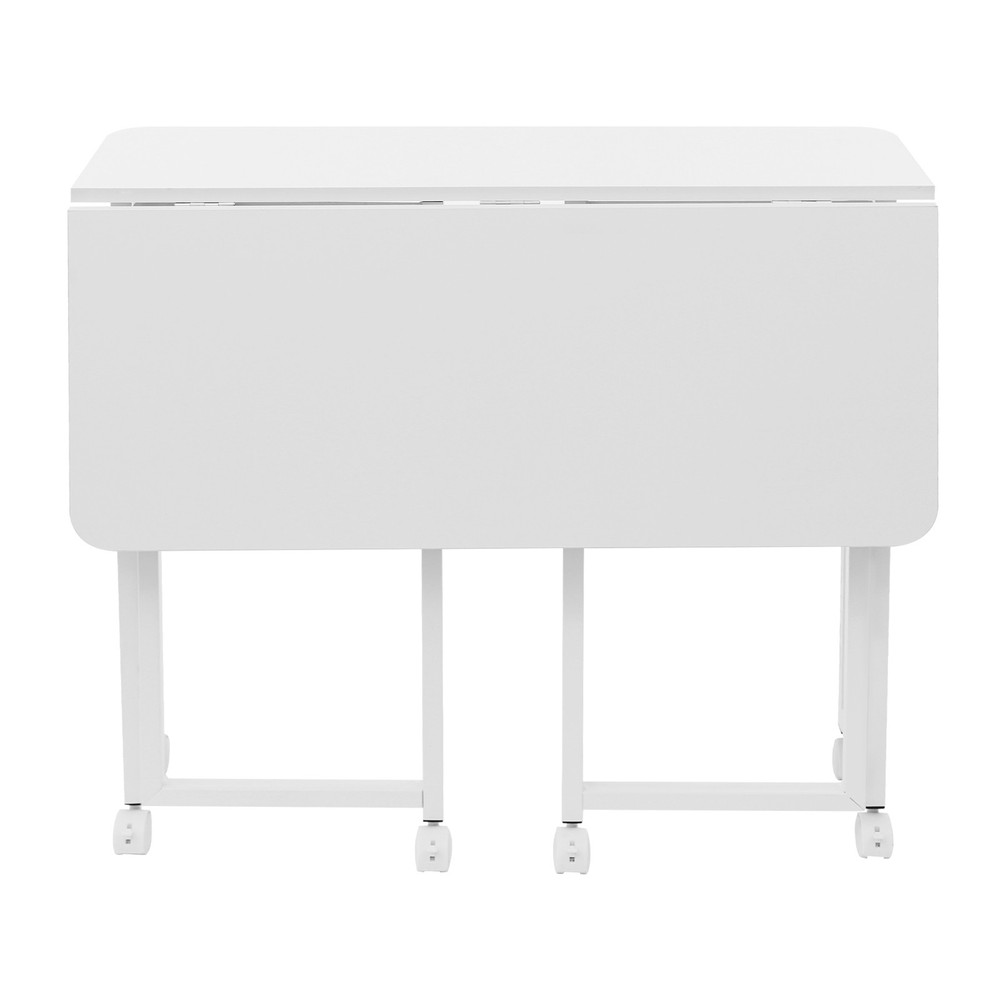 75cm(H) Computer Desk Freestanding Study Desk White Foldable Table W/ Six Wheels