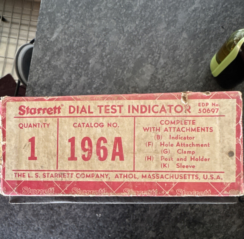 Starrett Dial Test Indicator 196A with Attachments, Catalog 196A, EDP 50697