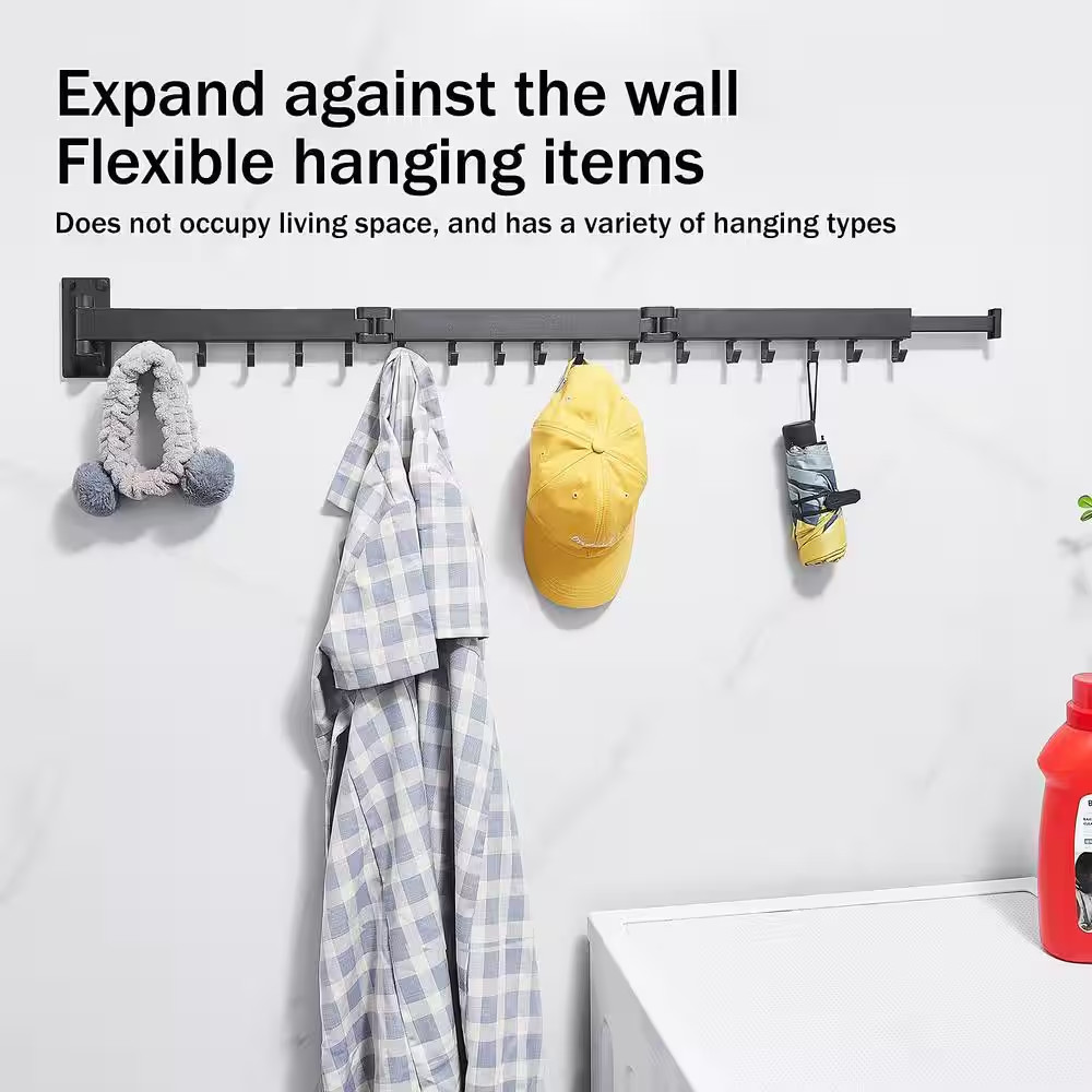 220 Lbs. Retractable Wall Mount Clothes Drying Rack for Laundry Room (Grey)