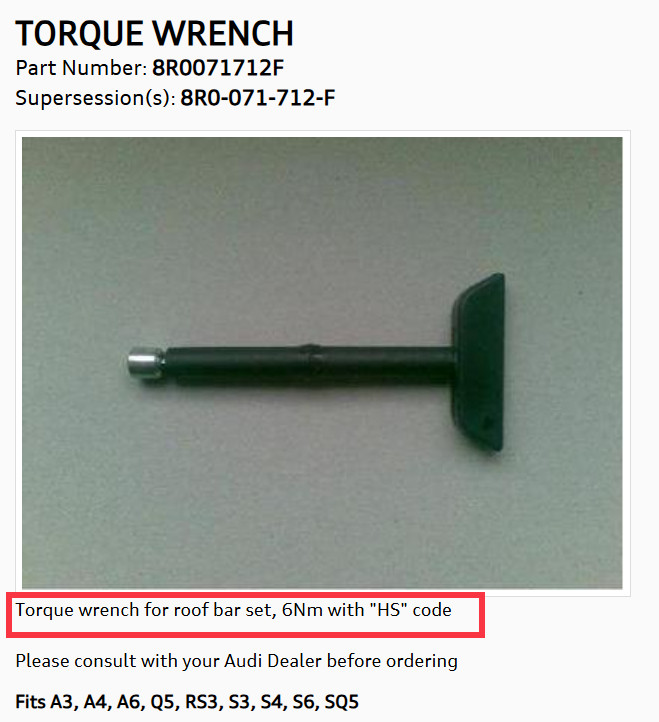 Audi A4 Torque Wrench HS Genuine 8R0071712F