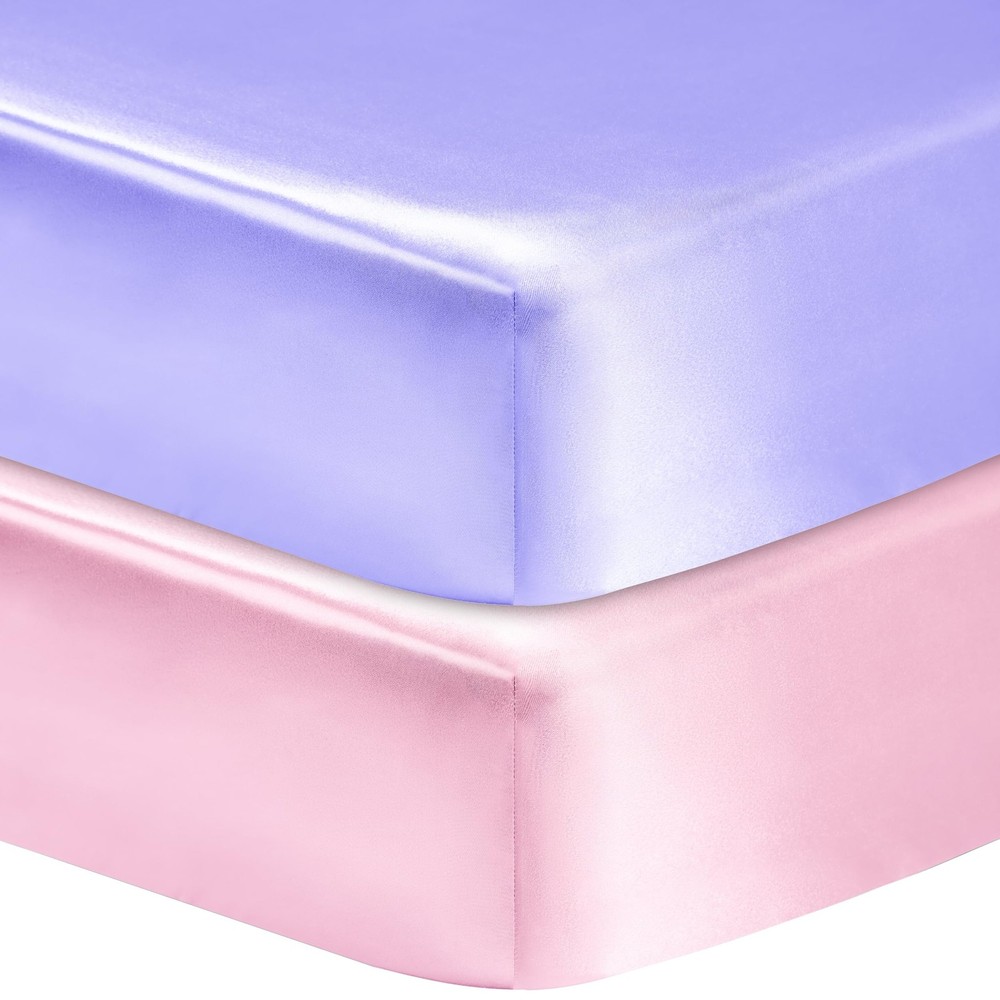 GUNTAIL 2 Pack Satin Soft Crib Sheet for Sheets, Pink & Violet