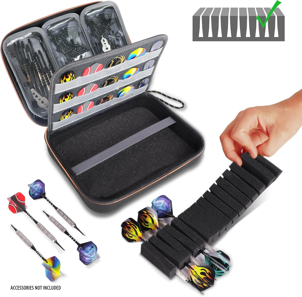 XL Semi Hard Shell Dart Case - Protective Case for 15 Piece Dart Set, Tips, Flig