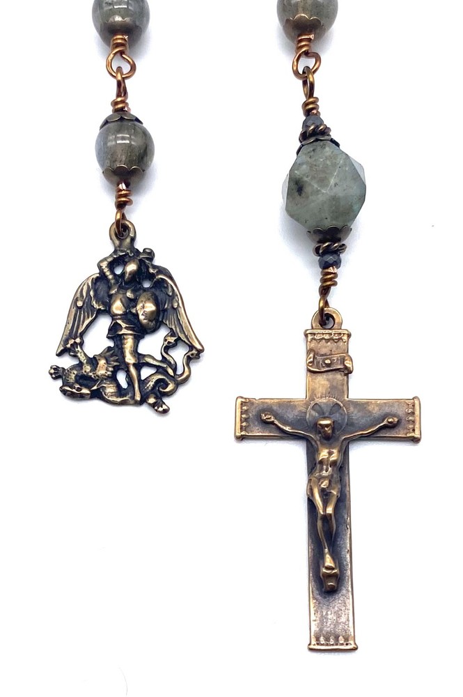 Grey Labradorite Gemstone Wire Wrapped Catholic Heirloom Tenner Rosary