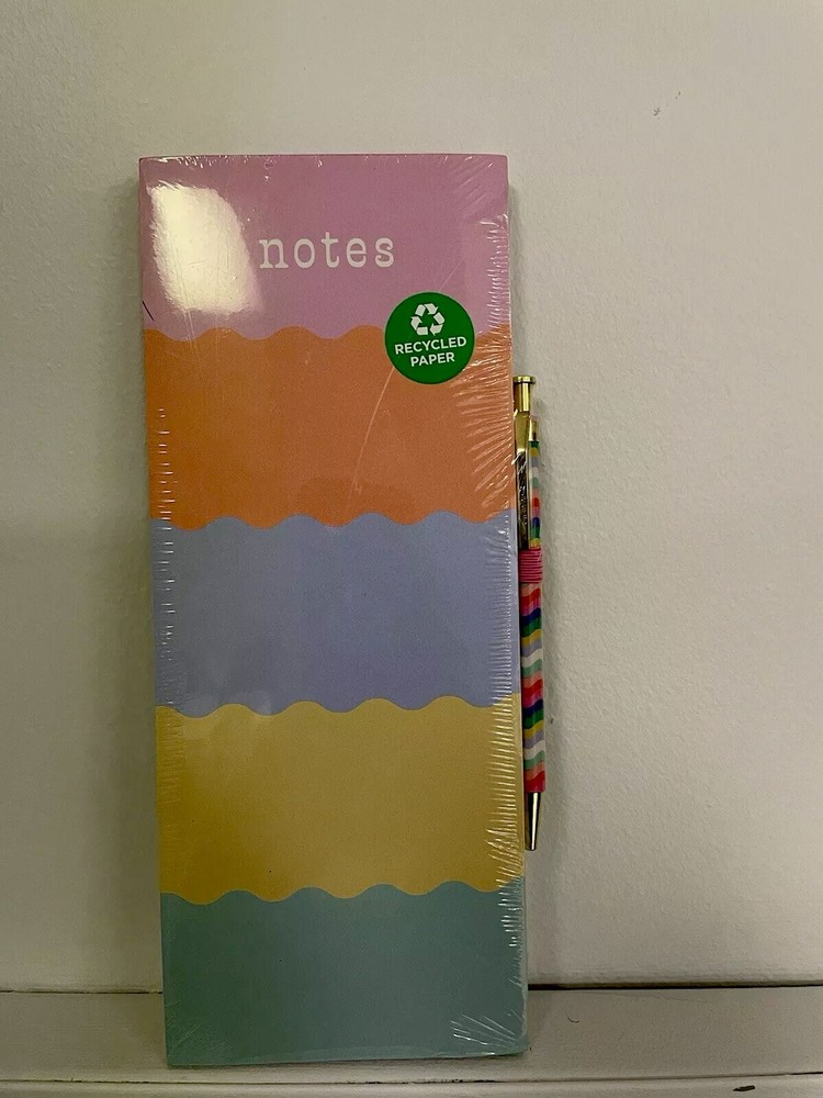 Clementine 100 Sheets 5 Color Wave Graphic Notes With Pen Magnetic Note Pad
