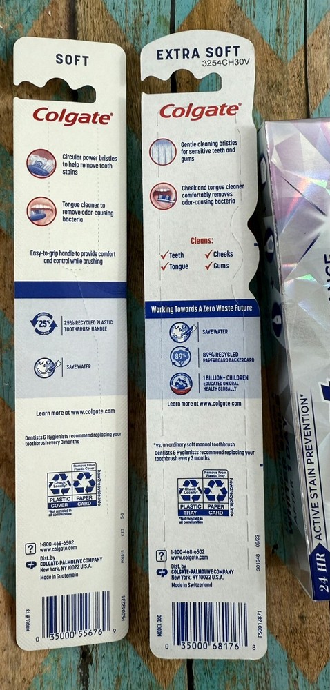 2)CREST 3D WHITE Toothpaste Mint 6/27 +4)COLGATE 360 Toothbrushes Extra,Soft,Med