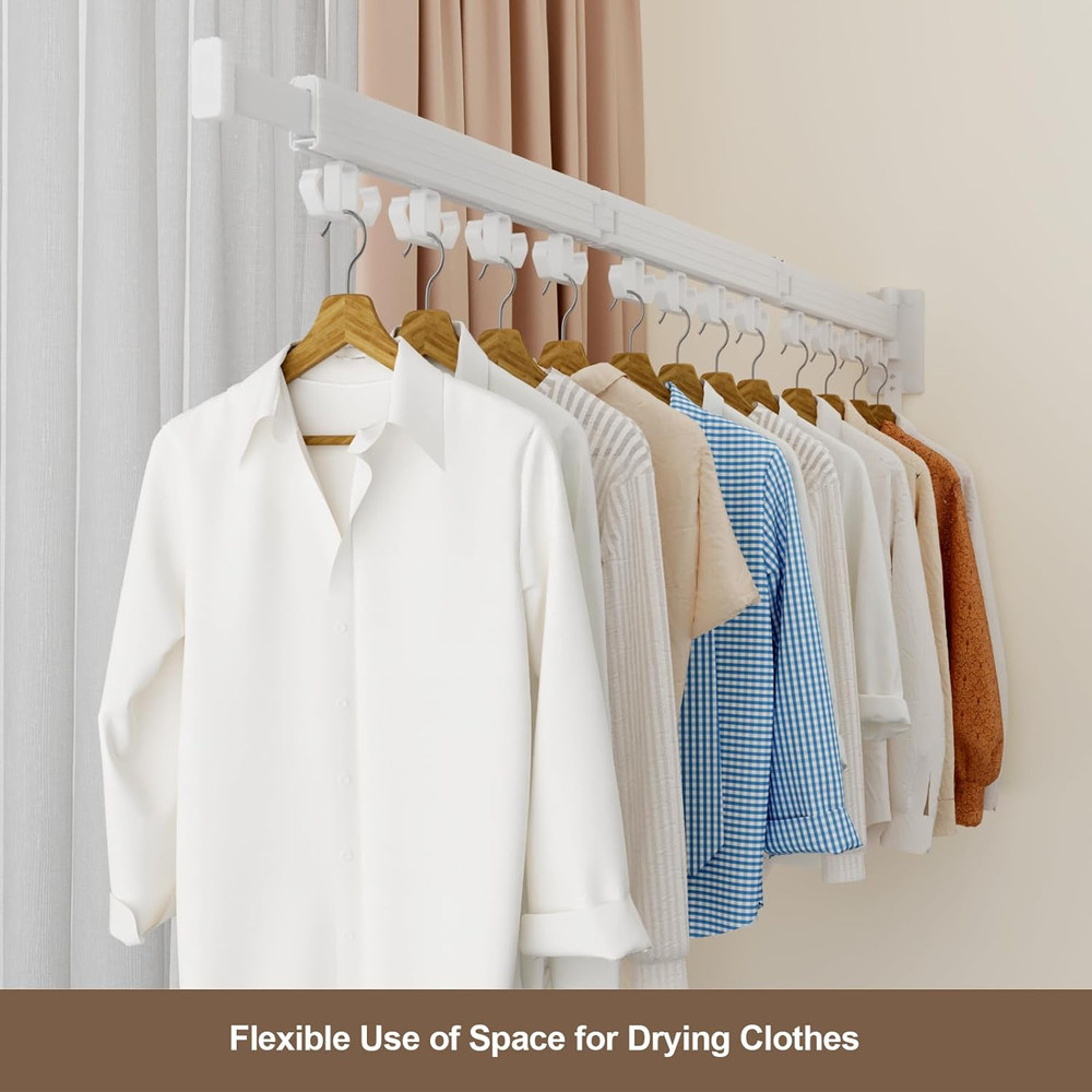 Wall-Mounted Retractable Clothes Drying Rack with 12 Hooks - Space Saver