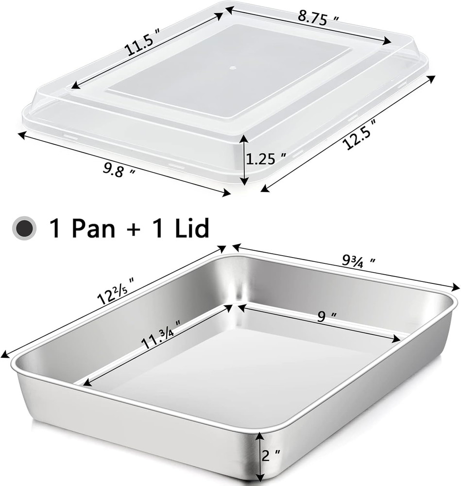 Lasagna Pan with Lid, 12.3’’ X 9.75’’ X 2’’, Stainless Steel Rectangular Baking