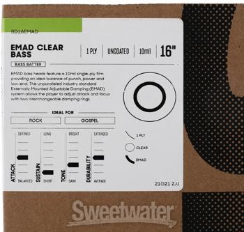 Evans EMAD Clear Bass Drum Batter Head - 16"