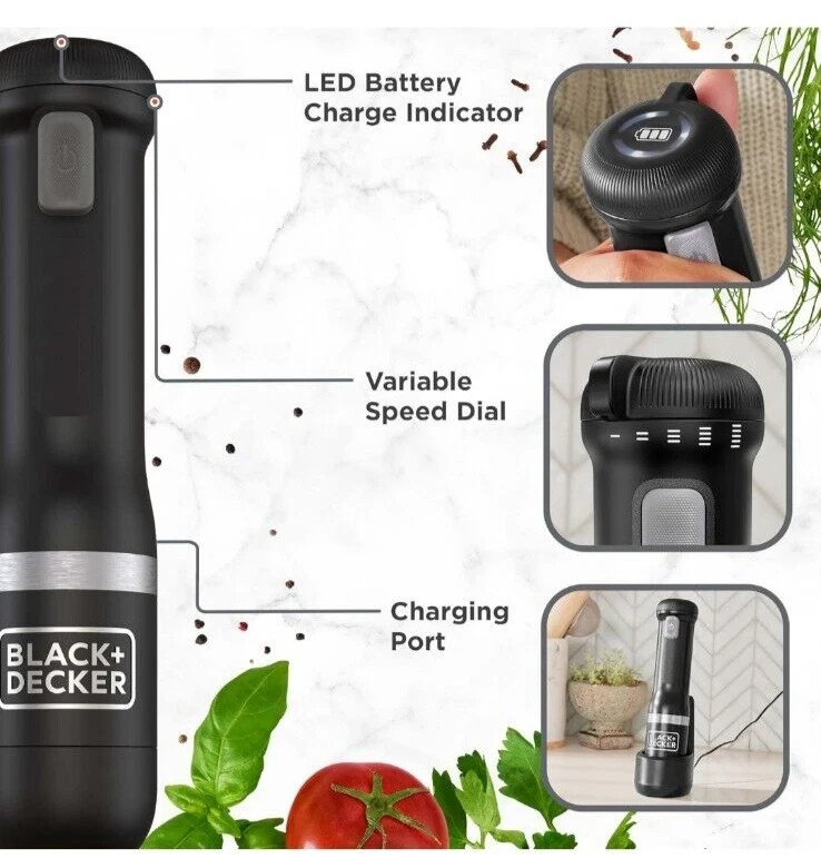 Black Decker 3-in-1 Kitchen Wand Cordless Immersion Blender Multi Tool Set Grey