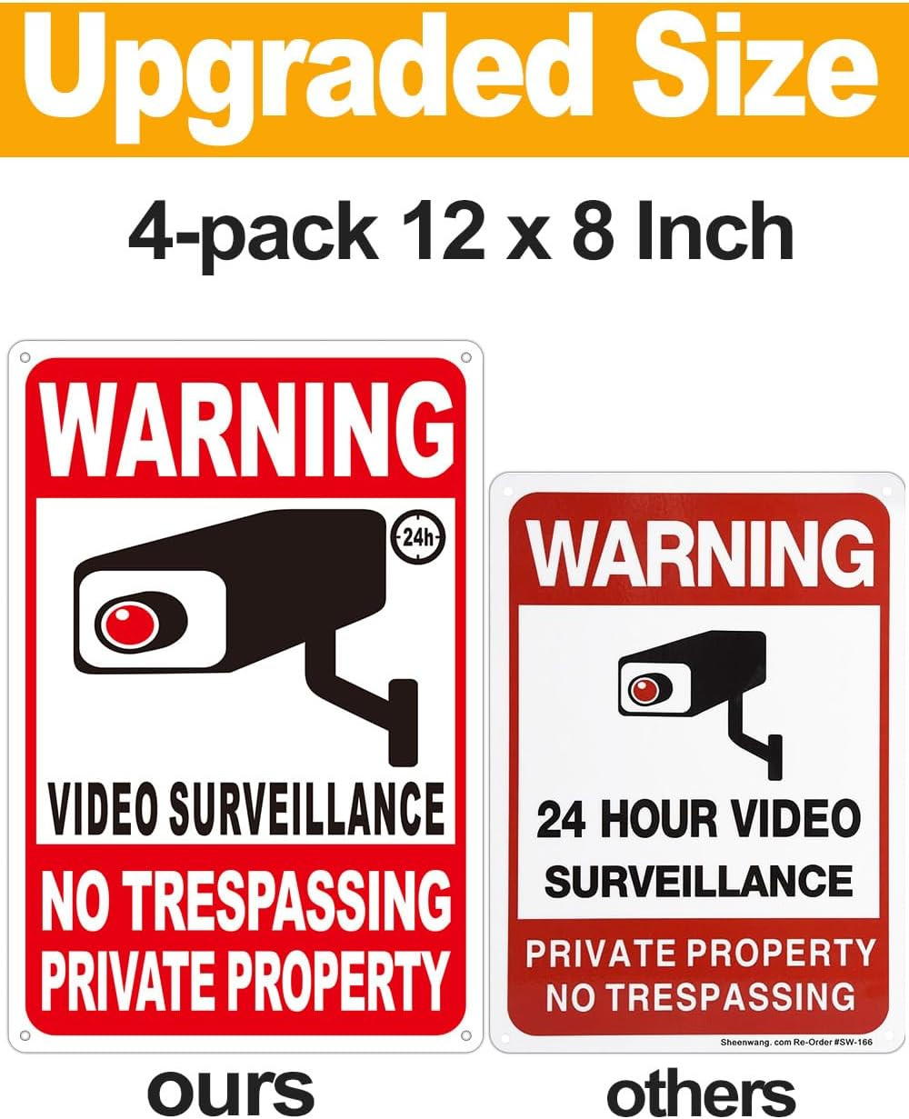 4 Pack Large Warning Security Cameras In Use Metal Sign for House Business