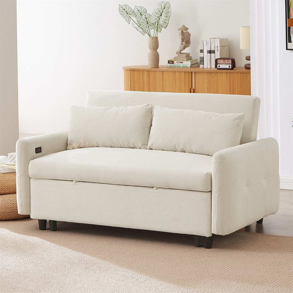Convertible Sleeper Sofa Bed Loveseat Sofa w/ Pull Out Bed & USB Ports