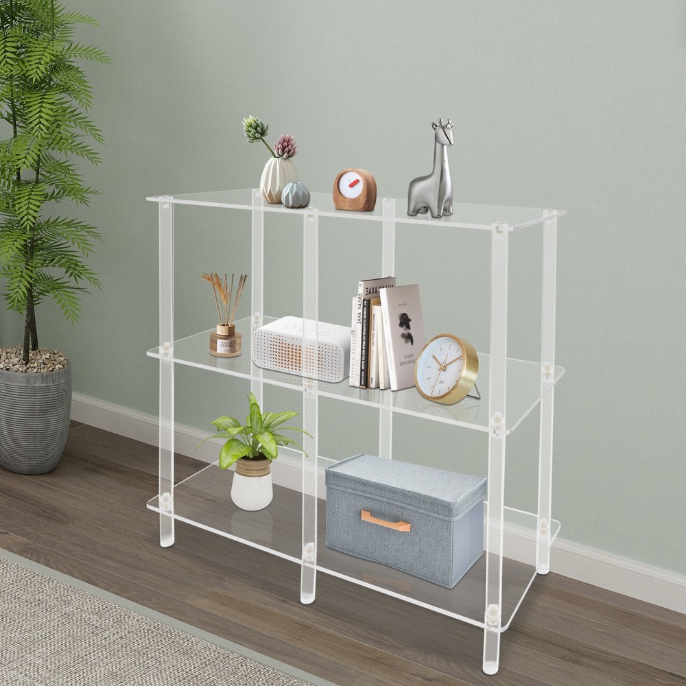 Acrylic Table, Small Entryway Table with Open Shelves, Clear Entry Table