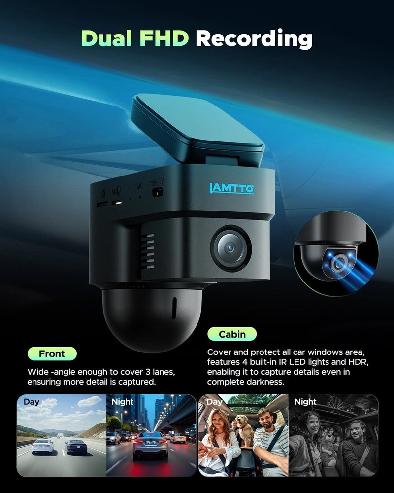 4G LTE Dash Cam Front Inside, Car Security Cam Remote Live-View, Instant Alert