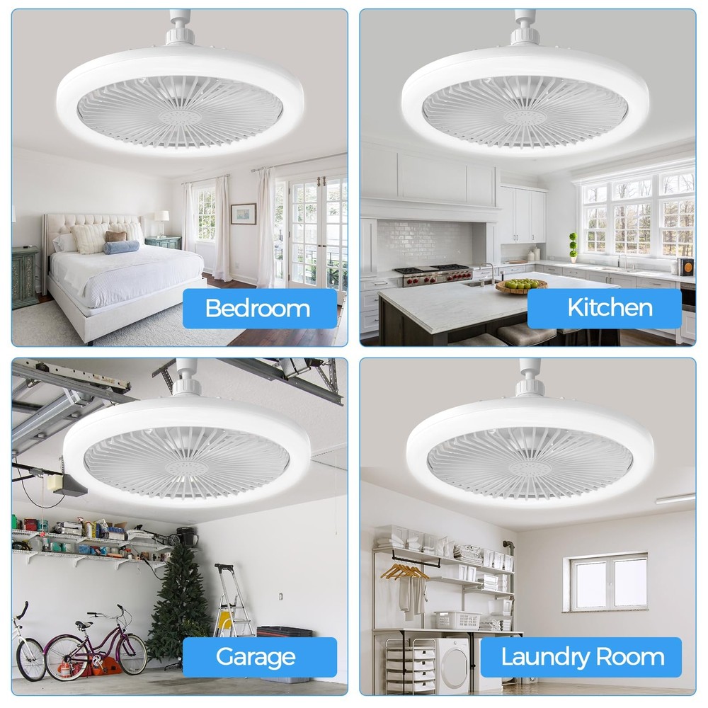 Biukis Socket Ceiling Fan with Light: Small Enclosed Ceiling Fans with Lights