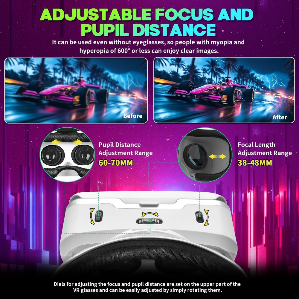 VR Headset for Smartphones 4.7-7 Inch with Bluetooth Controller, Aspheric HD Len