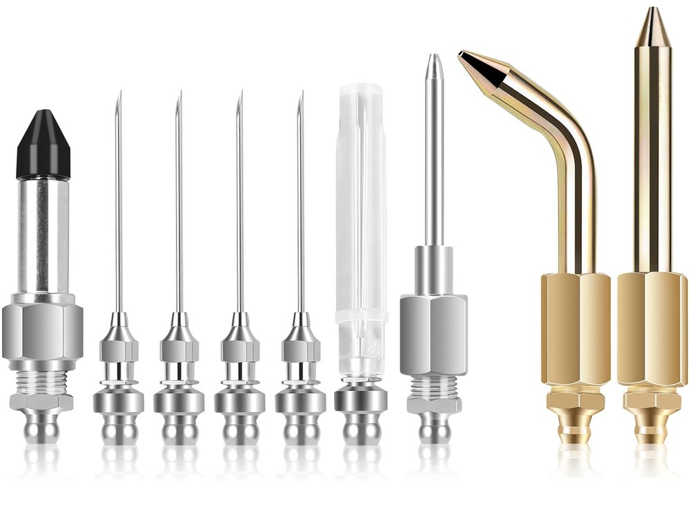 SipSylph 9PCS Grease Gun Accessory Kit, Needle Tip & Silver, Gold