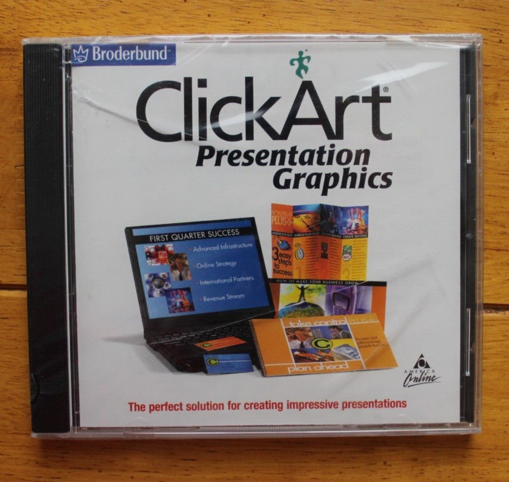 Broderbund ClickArt Presentation Graphics [SEALED] Cracked Case