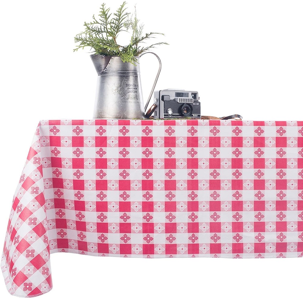 Yourtablecloth Checkered Vinyl Tablecloth with Flannel Backing for...