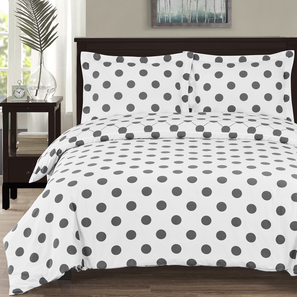 Comforter Set- Polka Dots Percale Duvet Cover Set +Down Alternative Duvet Insert