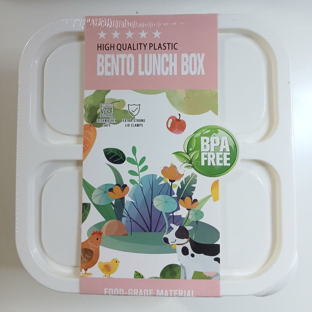 Caperci Lunch box 4 Compartments Bento Snack Boxes 2Pcs Sauce Containers