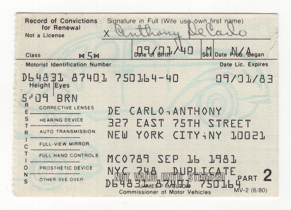 Mobster Roy DeMeo Signed Fake ID - Gambino Family Gangster - New York Mafia