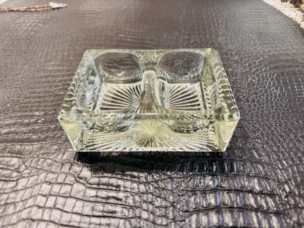 Antique Double Open Salt Cellar Starburst Pattern Heavy Pressed Glass