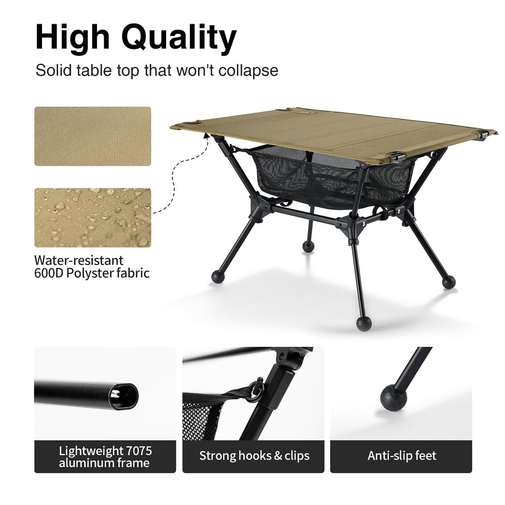 Dipper Camping Table, Lightweight Portable Folding Table with Mesh Storage Ne...