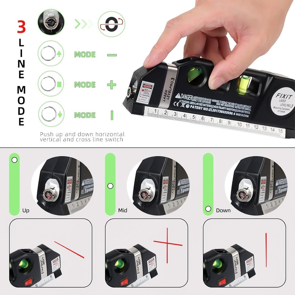 Multipurpose Laser Level Tool with 8ft Measuring Tape for Accurate Home Projects