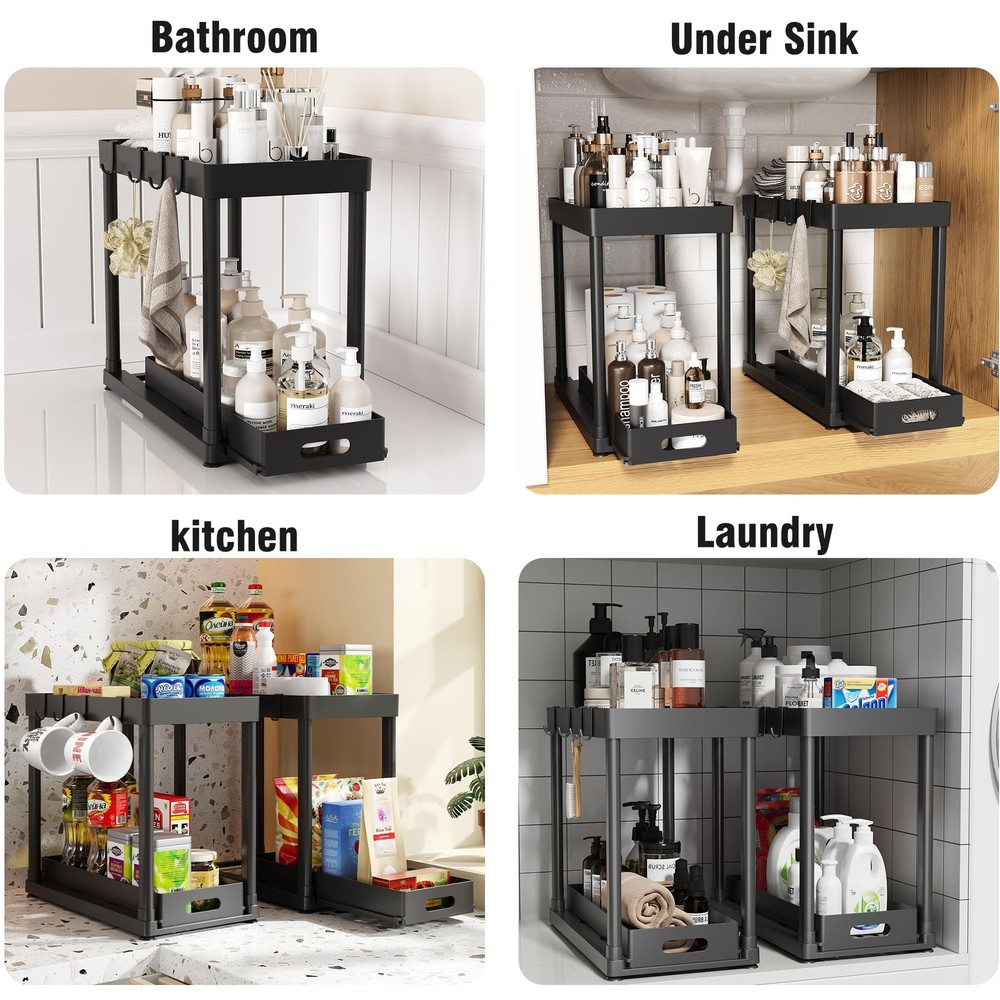 2 Pack Pull-Out Storage Organizers, Under Sink Organizer and Storage for Bath...