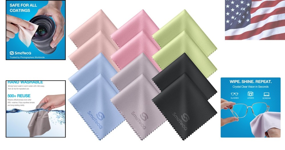 Microfiber Lens Cloths - 12 Count, Scratch-Free for Glasses & Cameras