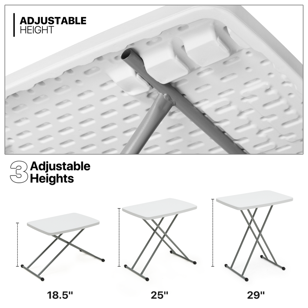 White Folding TV Tray Portable Adjustable Height Sofa Bed Side Table Dinner Desk