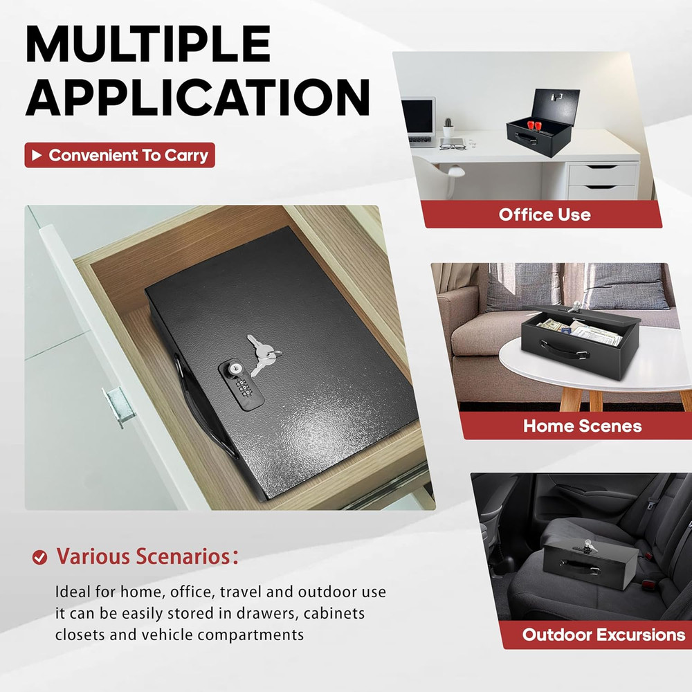 Fireproof Lock Box with Key and Combination Lock, Fire Safe Document Box,